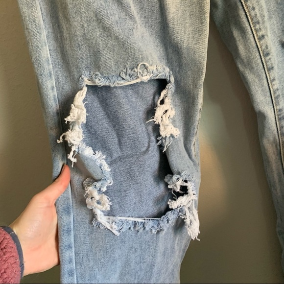 PLT | Light Blue Distressed Split Hem Straight Jean - Picture 6 of 8